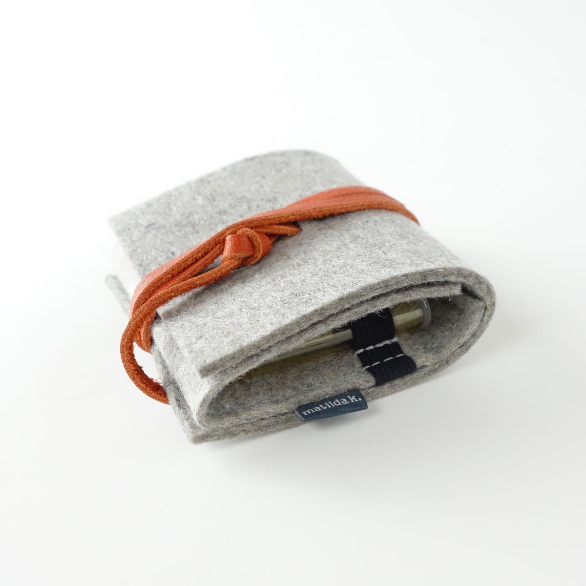 Taschenapotheke Globuli 6 Aus Wollfilz Hellgrau Verschlussband Leder Orange